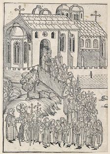 Christ greeting a pilgrim, c1491. Artist: Michael Wolgemut