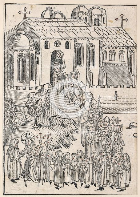 Christ greeting a pilgrim, c1491. Artist: Michael Wolgemut.