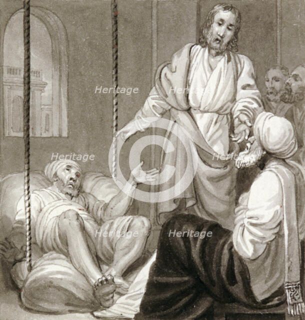 'Christ healing the Paralysed Man let down by Ropes', c1810-c1844. Artist: Henry Corbould 