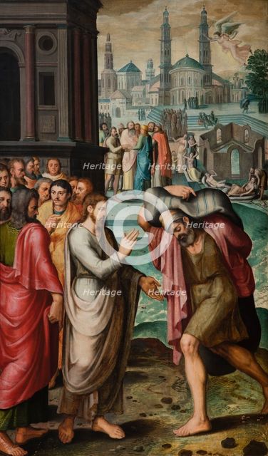 Christ healing the Paralytic at the Pool of Bethesda (Triptych, right side panel), 1560. Creator: Robionoy, Jean de (active Mid of the 16th cen.).