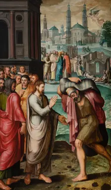 Christ healing the Paralytic at the Pool of Bethesda (Triptych, right side panel), 1560. Creator: Robionoy, Jean de (active Mid of the 16th cen.)