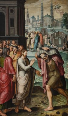 Christ healing the Paralytic at the Pool of Bethesda (Triptych, right side panel), 1560. Creator: Robionoy, Jean de (active Mid of the 16th cen.)