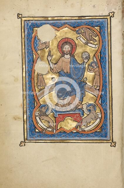 Christ in Majesty Surrounded by the Symbols of the Four Evangelists; Psalter, mid-1200s. Creator: Unknown.