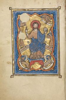 Christ in Majesty Surrounded by the Symbols of the Four Evangelists; Psalter, mid-1200s. Creator: Unknown