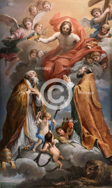 Christ in glory with Saints Clement and Ignatius of Antioch, End of 17th cen.. Creator: Mancini; Francesco (1679-1758).