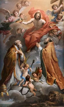 Christ in glory with Saints Clement and Ignatius of Antioch, End of 17th cen.. Creator: Mancini; Francesco (1679-1758)