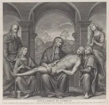 Christ in the tomb, resting across the Virgin's lap; after Perugino, ca. 1685-1727. Creator: Claude Duflos