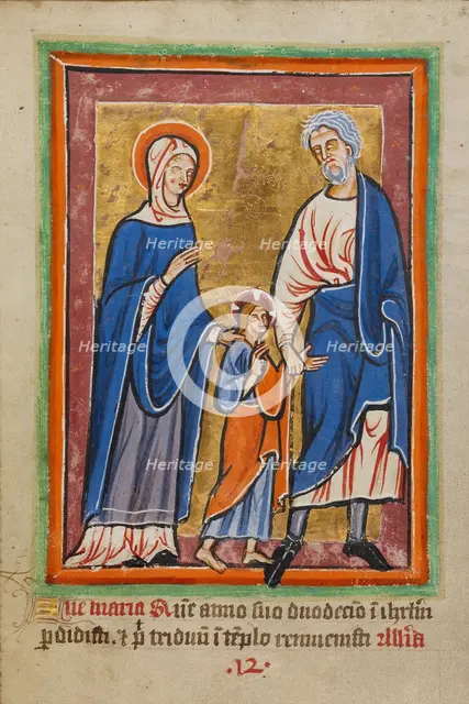 Christ Led to Jerusalem by Mary and Joseph, about 1190-1200; text added about 1480-1490. Creator: Unknown.