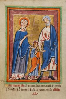 Christ Led to Jerusalem by Mary and Joseph, about 1190-1200; text added about 1480-1490. Creator: Unknown