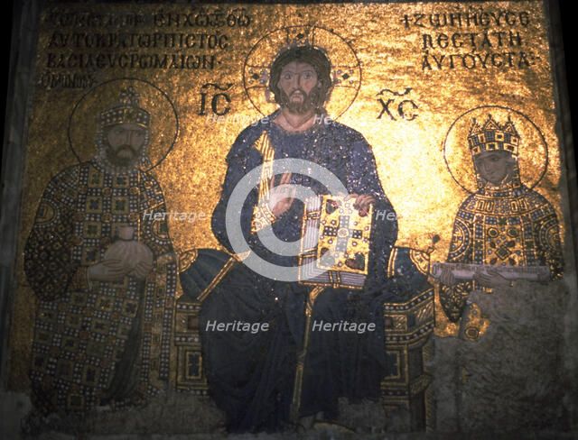 Christ Pantocrator between Emperor Constantine IX Monomachus and the Empress Zoe, ca 1020. Artist: Byzantine Master  