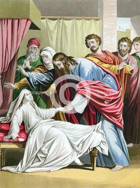 Christ raising the daughter of Jairus, Governor of the Synagogue, from the dead, c1860. Artist: Kronheim & Co