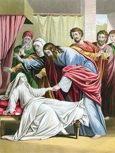 Christ raising the daughter of Jairus, Governor of the Synagogue, from the dead, c1860. Artist: Kronheim & Co