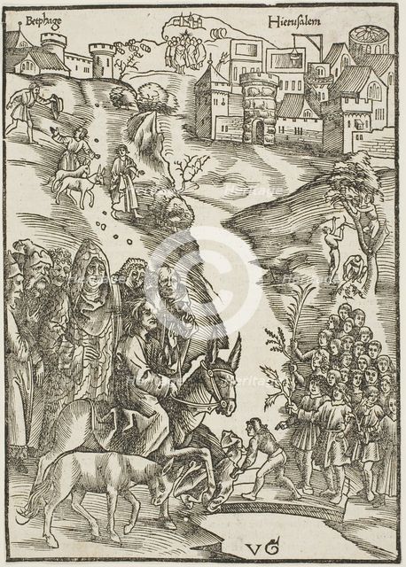 Christ's Entry into Jerusalem, from Passio domini nostri Jesu Christi, c.1503. Creators: Urs Graf, Johann Knobloch.