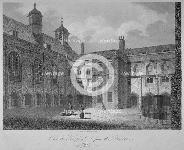 Christ's Hospital from the cloisters, City of London, 1805. Artist: James Sargant Storer