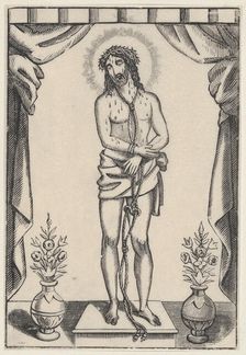 Christ standing with a rope around his neck and blood dripping down his face Creator: Anon