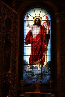 Christ, stained glass, St Isaac's Cathedral, St Petersburg, Russia, 2011. Creator: Sheldon Marshall