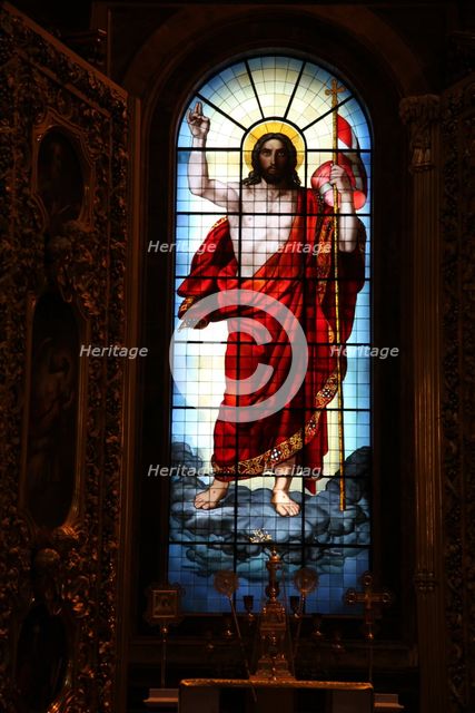 Christ, stained glass, St Isaac's Cathedral, St Petersburg, Russia, 2011. Creator: Sheldon Marshall.