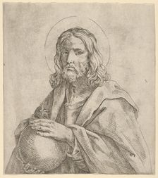 Christ seen in half-length, holding a globe surmounted by a cross, after Reni, 1600-1680. Creator: Anon