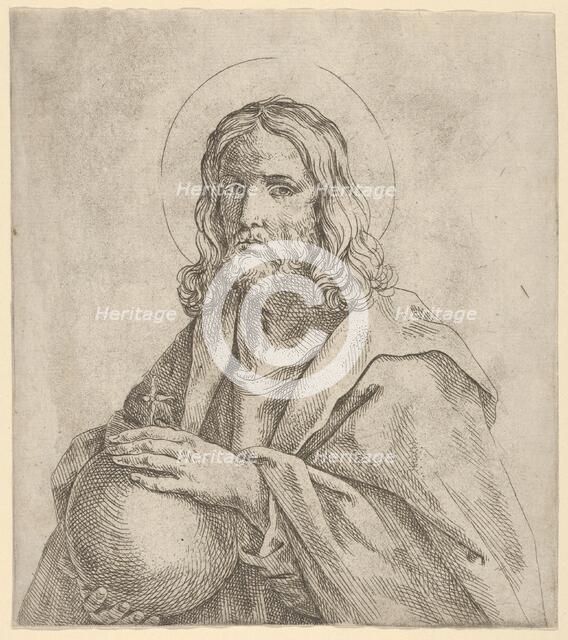 Christ seen in half-length, holding a globe surmounted by a cross, after Reni, 1600-1680. Creator: Anon.