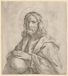 Christ seen in half-length, holding a globe surmounted by a cross, after Reni, 1600-1680. Creator: Anon