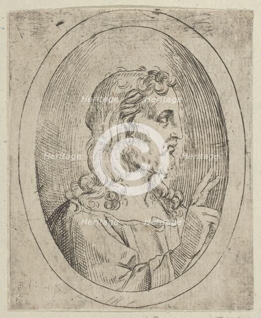 Christ seen in profile facing right, making the sign of blessing with his right hand, 1600-1640. Creator: Anon.
