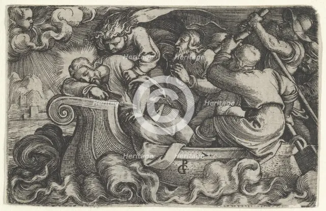 Christ Sleeping During the Storm on Lake Tiberias, from The Story of Christ, 1534-35. Creator: Georg Pencz.