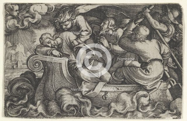 Christ Sleeping During the Storm on Lake Tiberias, from The Story of Christ, 1534-35. Creator: Georg Pencz.