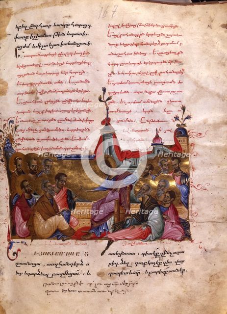 Christ Taking Leave of the Apostles (Manuscript illumination from the Matenadaran Gospel), 1286.