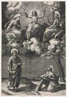 Christ, the Virgin, and St. John the Baptist with Saints Paul and Catherine, c. 1520-1525. Creator: Marcantonio Raimondi (Italian, 1470/82-1527/34)