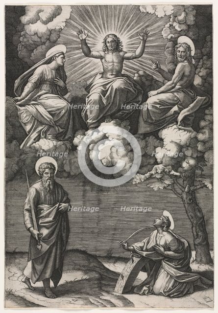 Christ, the Virgin, and St. John the Baptist with Saints Paul and Catherine, c. 1520-1525. Creator: Marcantonio Raimondi (Italian, 1470/82-1527/34).