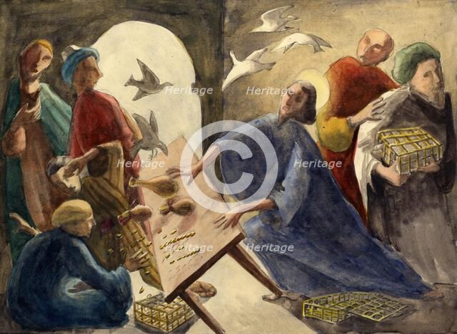 Christ throwing the merchants out of the temple, c1950. Creator: Shirley Markham.