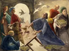 Christ throwing the merchants out of the temple, c1950. Creator: Shirley Markham