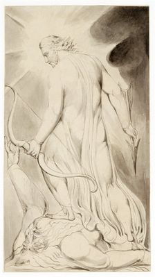 Christ trampling down Satan c1800. Creator: William Blake