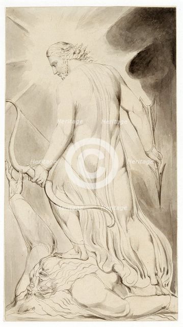 'Christ trampling down Satan', c1800. Creator: William Blake.