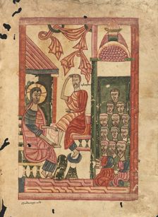 Christ Washing the Apostles Feet; Gospel Book, 1583. Creator: Ghoukas