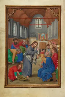 Christ Washing the Apostles Feet; Prayer Book of Cardinal Albrecht of Brandenburg, about 1525-1530. Creator: Simon Bening