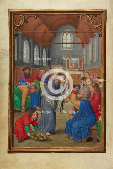 Christ Washing the Apostles' Feet; Prayer Book of Cardinal Albrecht of Brandenburg, about 1525-1530. Creator: Simon Bening.