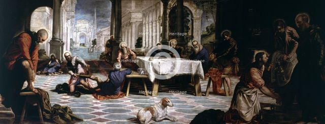  'Christ washing the disciples' feet'. 1547, oil painting by Tintoretto.