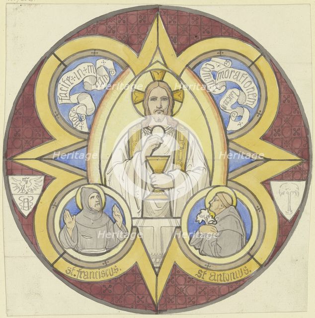 Christ with stole, chalice and host, beside him Saints Francis and Anthony, 1855. Creator: Eduard von Steinle.