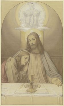 Christ with the Beloved disciple John, half-figures at the table of the Last Supper..., 1874. Creator: Eduard von Steinle