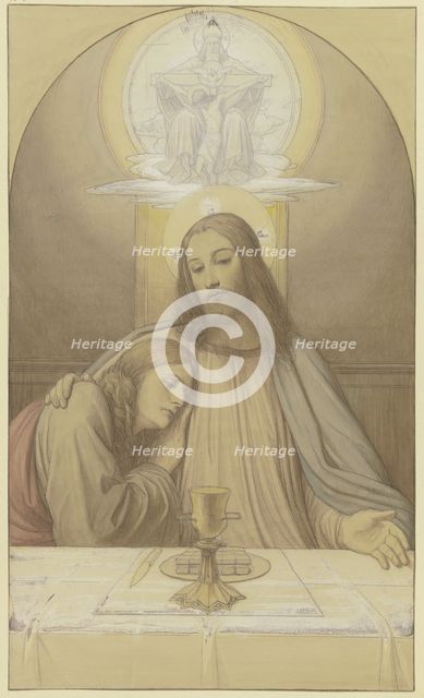 Christ with the Beloved disciple John, half-figures at the table of the Last Supper..., 1874. Creator: Eduard von Steinle.