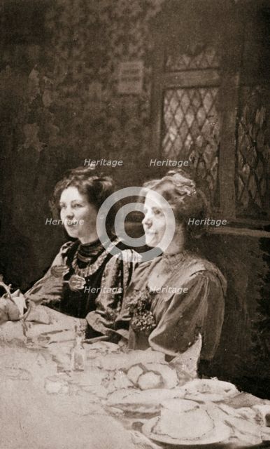 Christabel Pankhurst and Annie Kenney, British suffragettes, 1909.  Creator: GK Jones.
