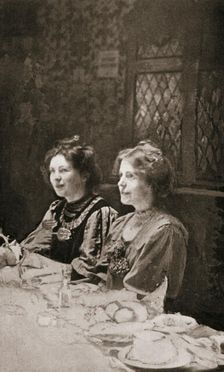 Christabel Pankhurst and Annie Kenney, British suffragettes, 1909. Artist: GK Jones