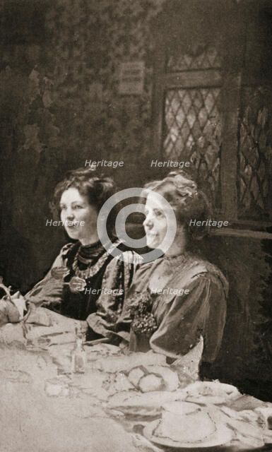 Christabel Pankhurst and Annie Kenney, British suffragettes, 1909.  Artist: GK Jones