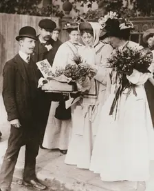 Christabel Pankhurst and Emmeline Pethick-Lawrence, British suffragettes, 18 September, 1908. Creator: Unknown