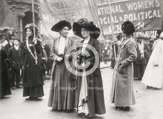 Christabel Pankhurst at a suffragette demonstration, c1910. Artist: Unknown