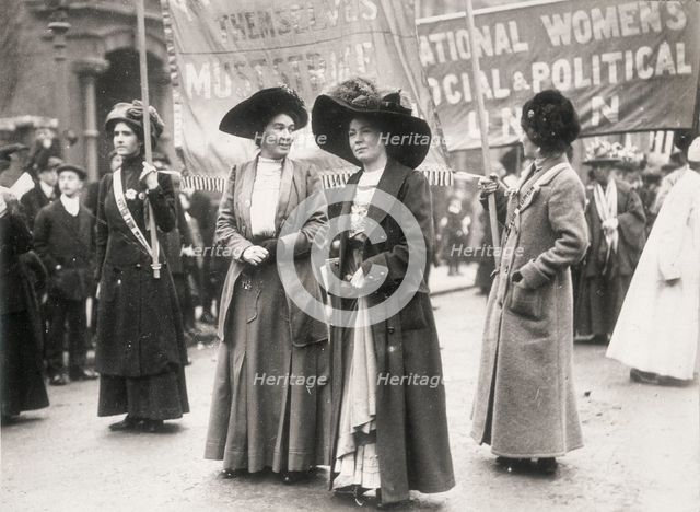 Christabel Pankhurst at a suffragette demonstration, c1910. Creator: Unknown.