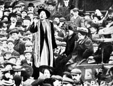 Christabel Pankhurst at Peckham By-Election, March 1908. Creator: Unknown