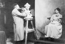 Christabel Pankhurst being modelled at Madam Tussaud's by Mr Tussaud, c1908. Creator: Unknown