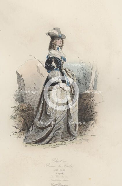 Christina of Sweden (1626-1689), Queen of Sweden from 1632 to 1654, engraving from 1870.